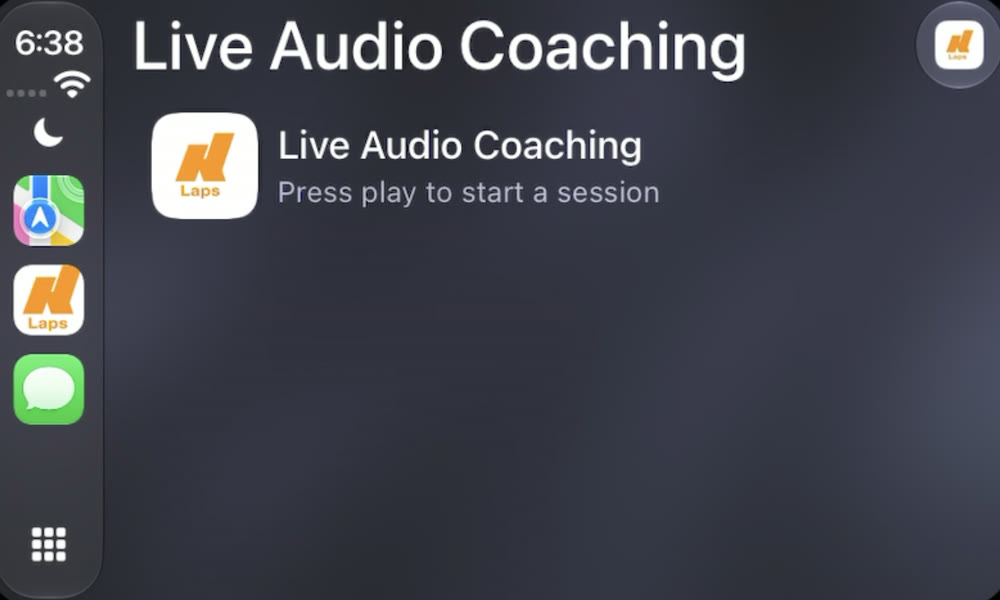 Kerbz Laps on CarPlay: Live Audio Coaching, press play to start a session